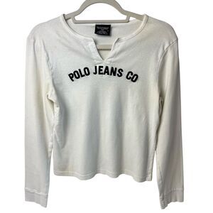 Vintage Polo Jeans Co. Ralph Lauren White Long Sleeve Logo Top Size M